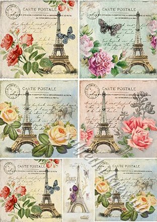 Декупажна карта - троянди з Парижа VI073, формат А3, 60 г/м2