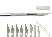 Нож трафаретный металлический с запасными и дополнительными лезвиями (8 шт)