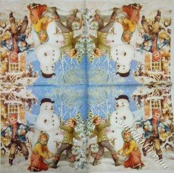 Серветка гра в сніжки біля сніговика 33 х 33 см (ТС4978)