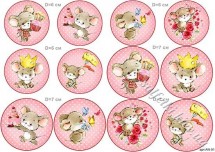 Декупажна карта - мишенята в кружечках AN091, формат А4, 60 г/м2