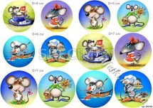 Декупажна карта - мишки в кружечках AN093, формат А4, 60 г/м2