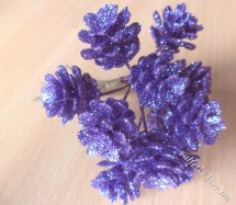 Шишки декоративные в блестках фиолетовые (пучок)