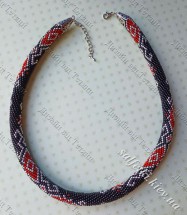 Джгут в'язаний з бісером "Срібно-червоний візерунок" (ручна робота)