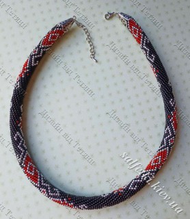 Джгут в'язаний з бісером "Срібно-червоний візерунок" (ручна робота)