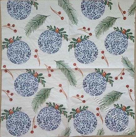 Серветка новорічні кульки та ягідки 33 х 33 см (ТС0030)