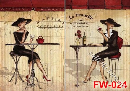 Декупажна карта - дівчата у кафе FW024, формат А4, 60 г/м2