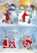 Декупажна карта - дітки зі сніговиками та подарунками NY262, формат А4, 60 г/м2