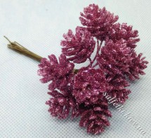 Шишки декоративные в блестках розово-сиреневые (пучок)