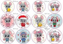 Декупажна карта - мишки в кружечках AN106, формат А4, 60 г/м2