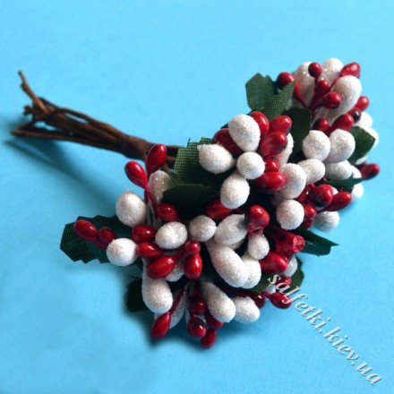 Тычинки на проволоке сложные с ягодками и листьями красно-белые пучок