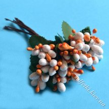 Тычинки на проволоке сложные с ягодками и листьями оранжево-белые пучок