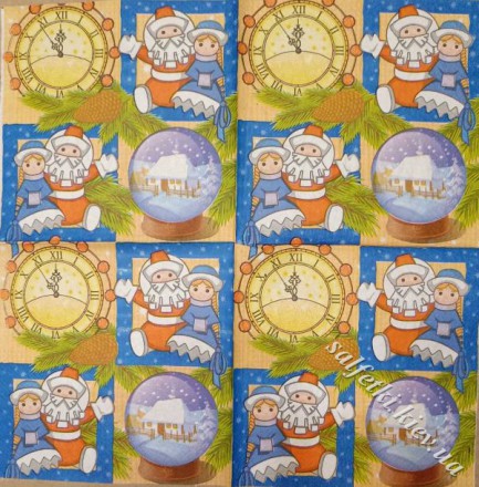 Серветка новорічні квадратики синя 33 х 33 см (ТС0002(б))