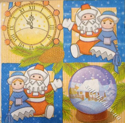 Серветка новорічні квадратики синя 33 х 33 см (ТС0002(б))