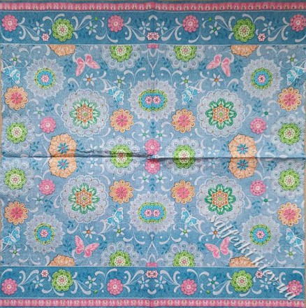 Серветка візерунок з квітами та метеликами 33 х 33 см (ТС0043)