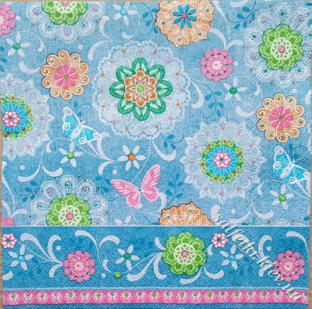 Серветка візерунок з квітами та метеликами 33 х 33 см (ТС0043)