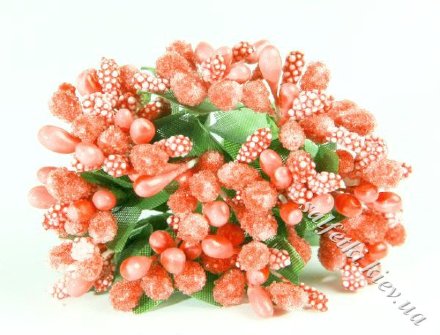 Stamens on a wire complex with berries and leaves coral bunch