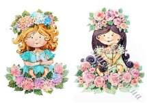 Декупажна карта - дві дівчинки в квіточках CH050, формат А4, 60 г/м2