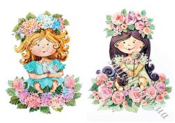 Декупажна карта - дві дівчинки в квіточках CH050, формат А4, 60 г/м2