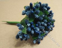 Тычинки на проволоке сложные с ягодками и листьями темно-синий пучок