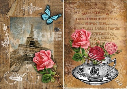 Декупажна карта - Париж та чашка VI105, формат А4, 60 г/м2