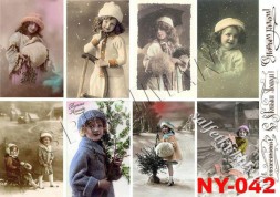 Декупажна карта - вінтажні міні-листівки з дітками NY042, формат А4, 60 г/м2