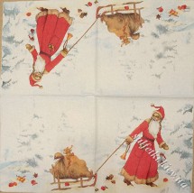 Серветка Санта тягне санки з подарунками 33 х 33 см (ТС0010)