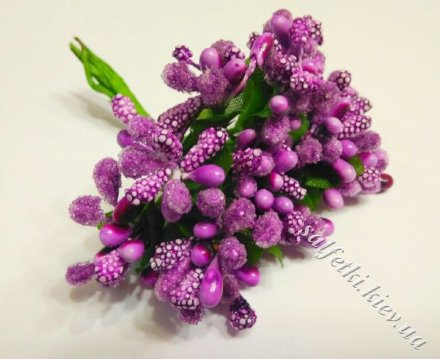 Тычинки на проволоке сложные с ягодками и листьями ярко-фиолетовый пучок