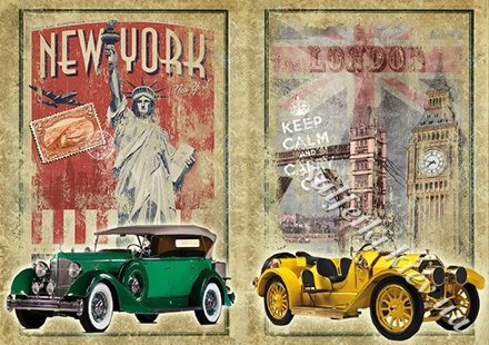 Декупажна карта - New York и London - автомобілі VI108, формат А4, 60 г/м2