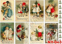 Декупажна карта - новорічні міні-листівки з дітками NY043, формат А4, 60 г/м2