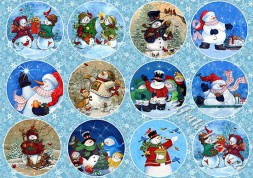 Декупажна карта - медальйони зі сніговиками NY090, формат А4, 60 г/м2