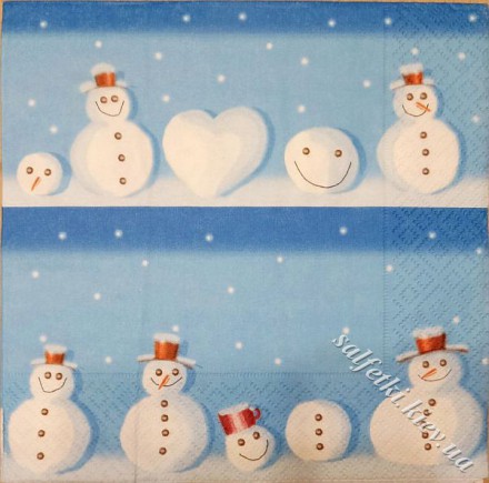 Серветка розібрані сніговики 33 х 33 см (ТС0013)