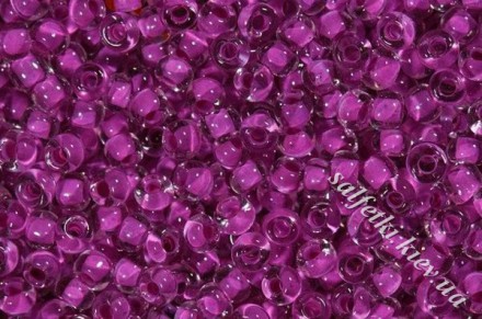 Бисер Preciosa 10/0, № 38328 Прозрачный с цветной полосой внутри, Фиолетовый, Круглый 10г.