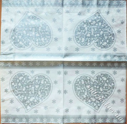 Серветка Christmas heart срібло 33 х 33 см (ТС4058(а))