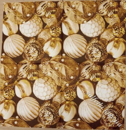 Серветка біло-золотисті новорічні кулі 33 х 33 см (ТС0019)