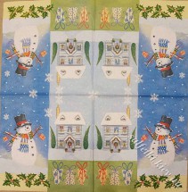 Серветка колаж з будиночком та сніговиком 33 х 33 см (ТС0021)