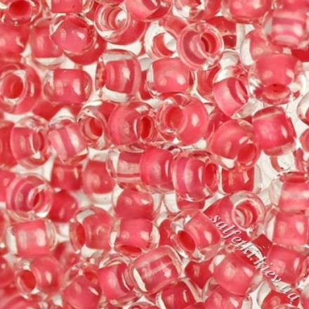 Бисер Preciosa 10/0, № 38397 Прозрачный с цветной полосой внутри, Розовый, Круглый 10г.