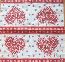 Серветка Christmas heart червона 33 х 33 см (ТС4058(в))