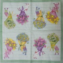 Серветки тваринки з букетами на світло-зеленому тлі 33 х 33 см (пачка 20 шт.) (ПТС3592(г))