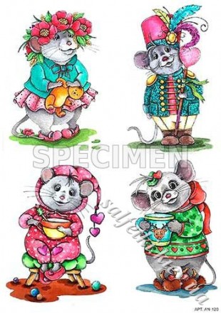 Декупажна карта - різні мишки AN120, формат А4, 60 г/м2