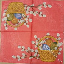 Серветка яйця та верба в корзині червона 33 х 33 см (ТС0028(б))