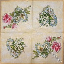 Серветка троянди та конвалії в сердечках з незабудок жовта 33 х 33 см (ТС0188(г))