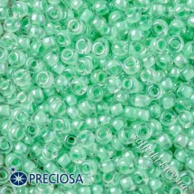 Бисер Preciosa 10/0, № 38652 Прозрачный с цветной полосой внутри, Светлый Зеленый, Круглый 10г.