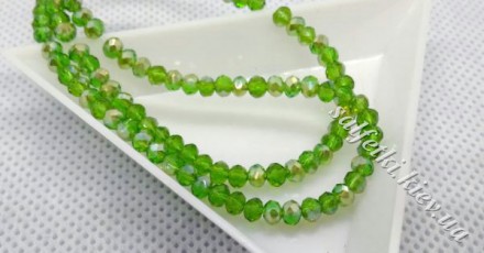 Glass beads faceted galvanic AB green rondel 3x2 mm