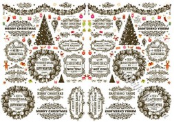 Декупажна карта - новорічні написи, дзеркальні NY136, формат А4, 60 г/м2