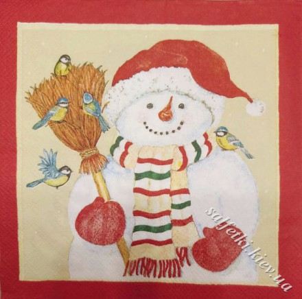 Серветка сніговики з тваринами на жовтому тлі 33 х 33 см (ТС1149(б))