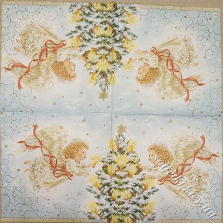 Серветка двоє янголят на блакитному тлі 33 х 33 см (ТС4017(б))