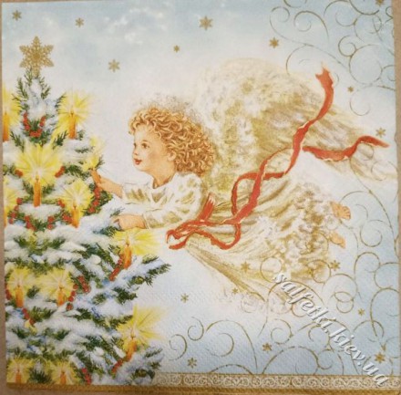 Серветка двоє янголят на блакитному тлі 33 х 33 см (ТС4017(б))