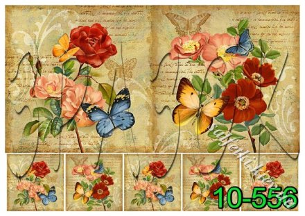 Декупажна карта - квіти та метелики 10-556, формат А4, 60 г/м2