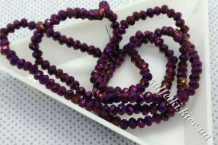 Glass beads faceted electroplating purple roundel 2.5x2 mm