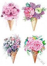 Декупажна карта - квіти у вафельних ріжках FS092, формат А4, 60 г/м2
